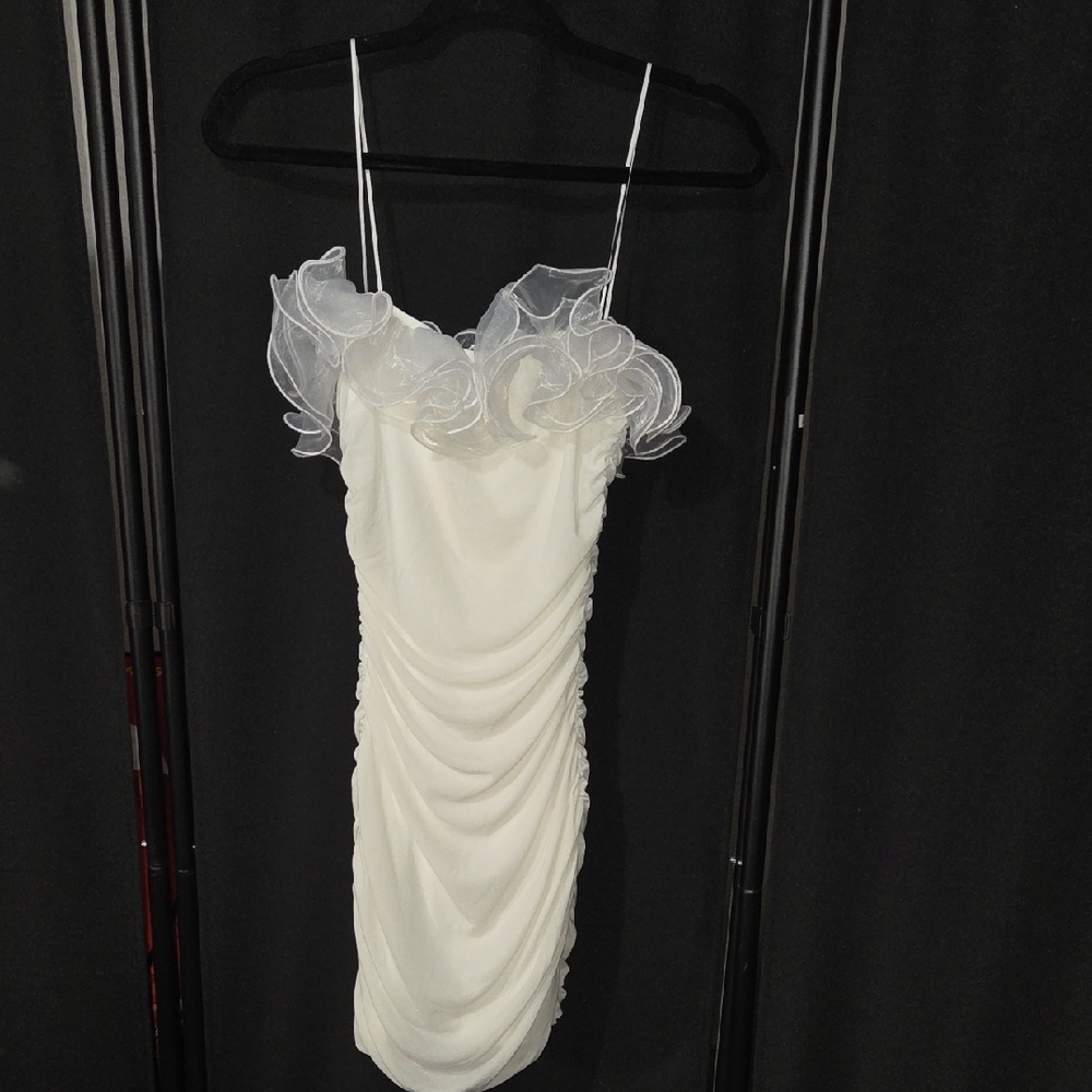 Windsor White Ruffled Mini Slip Dress